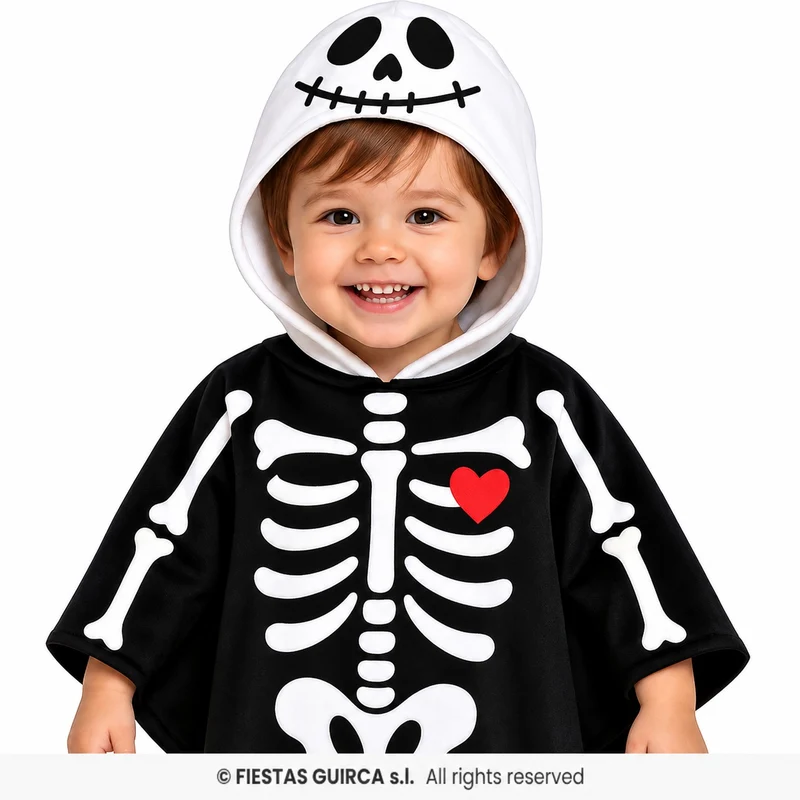 Halloween Babykostüm "Skelett Poncho" | Schwarz Weiß