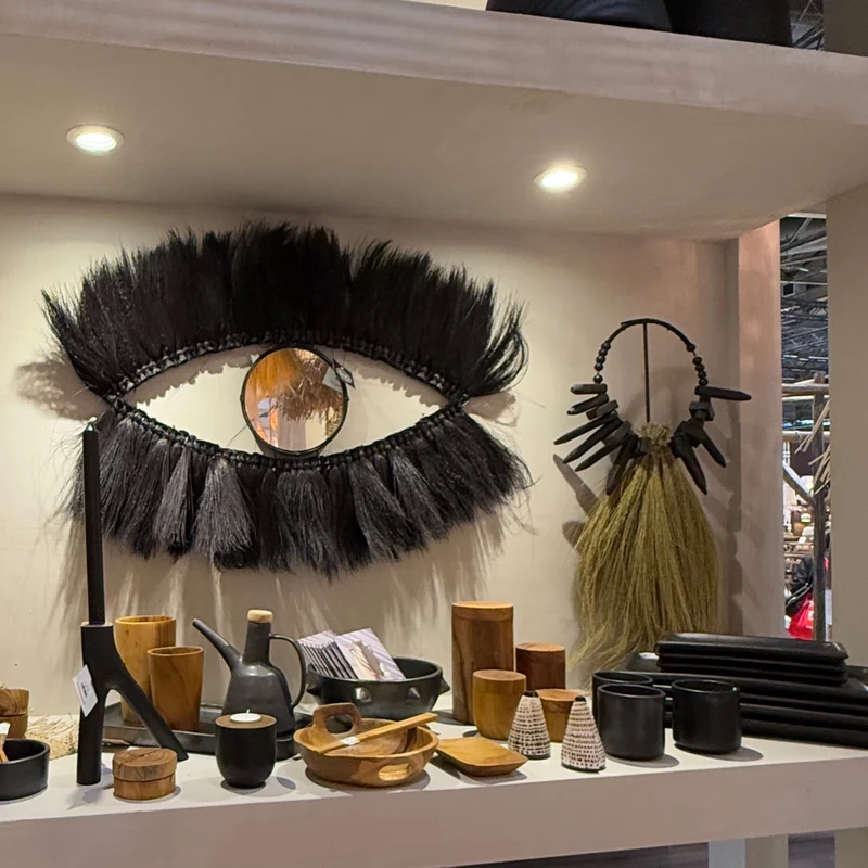 Boho Spiegel schwarz mit Wimpern | 100 cm