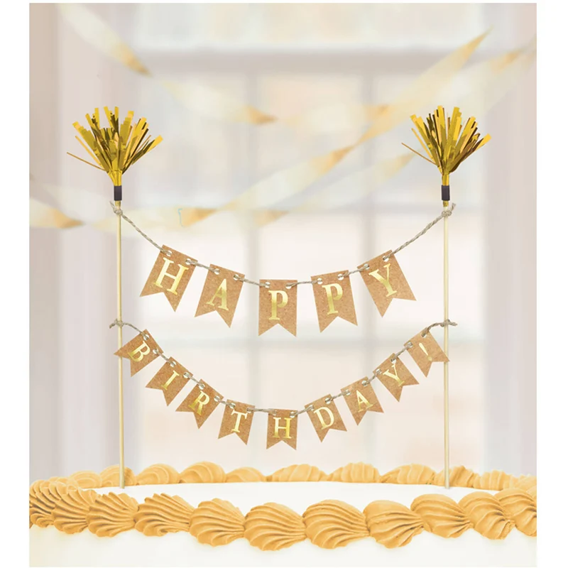 Kuchen Deko "Happy Birthday" Wimpelkette | Gold - Cake Topper