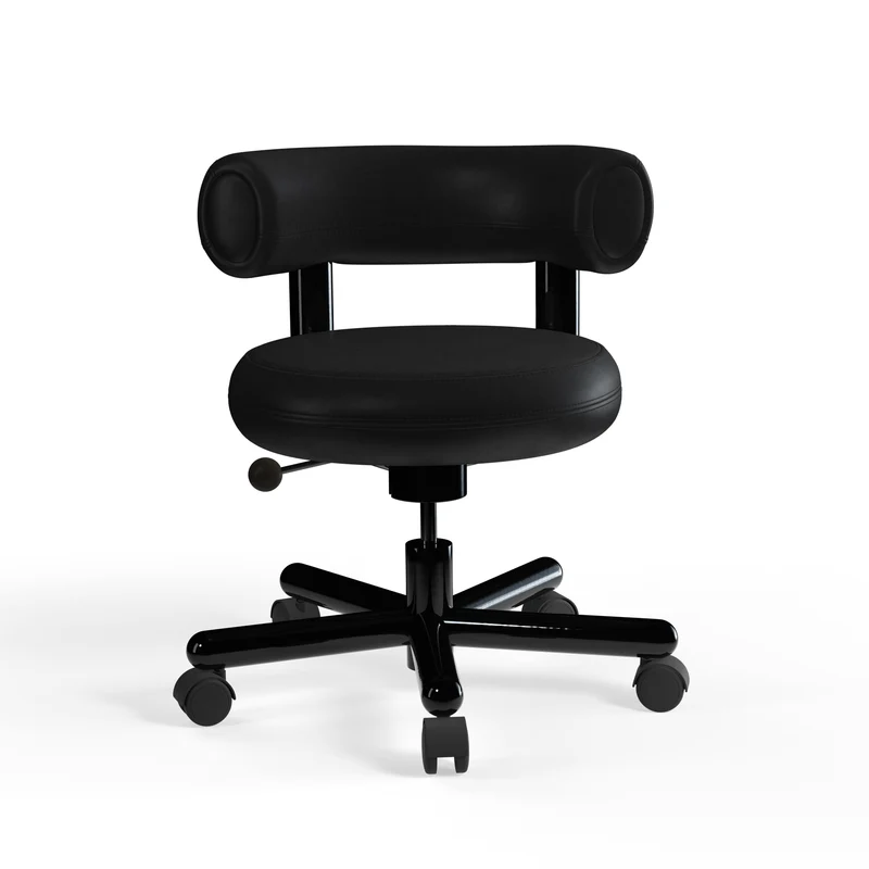 Fat Work Chair Black Leather – Gepolsterter Design Bürostuhl mit Rollen