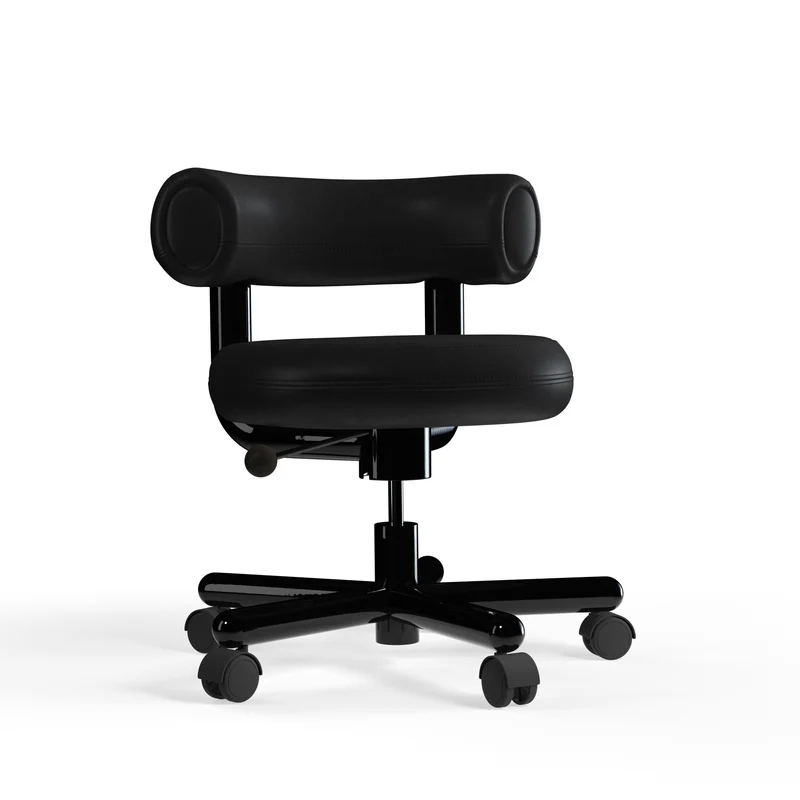 Fat Work Chair Black Leather – Gepolsterter Design Bürostuhl mit Rollen