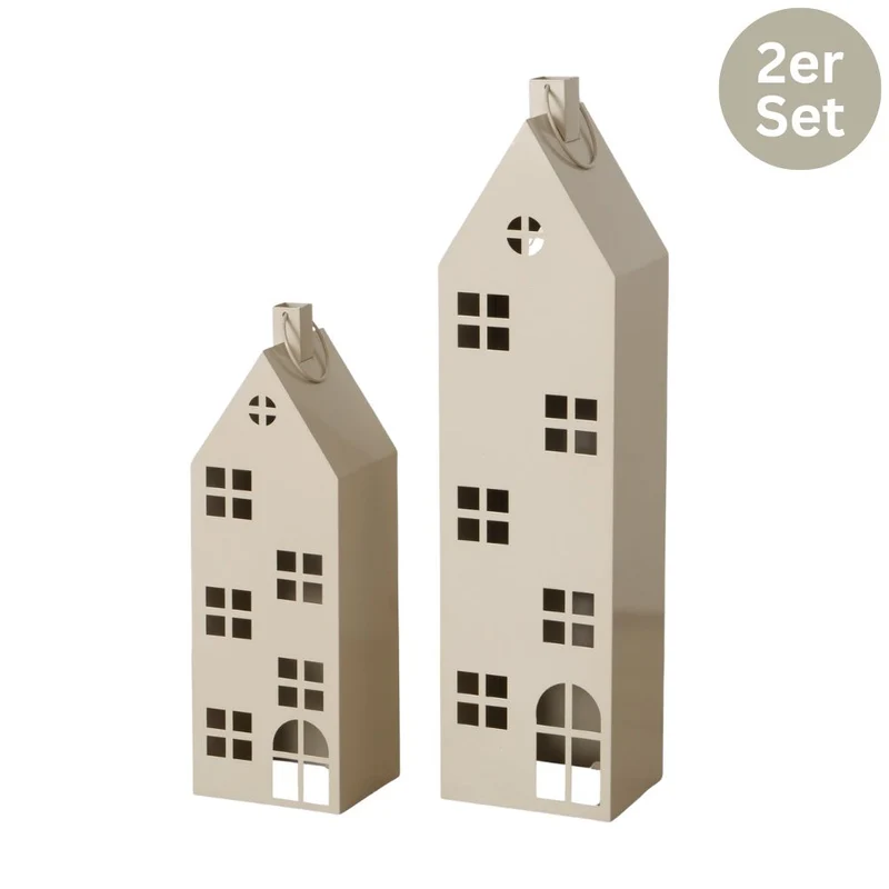 Laternen-Häuser 2er-Set beige