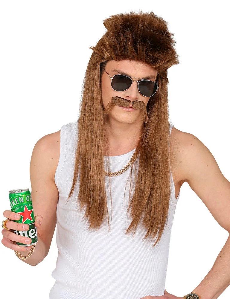 80er Jahre Perücke "Redneck" mit Schnurrbart | Rotbraun