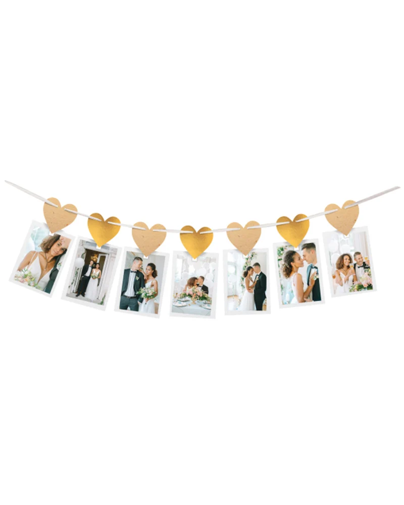 Foto Girlande mit Herzen "Hochzeit" 3,6m | Gold