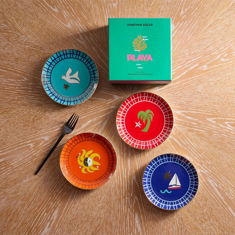 Playa Dessertteller Set – Porzellan Teller mit maritimen Motiven (4er Set)