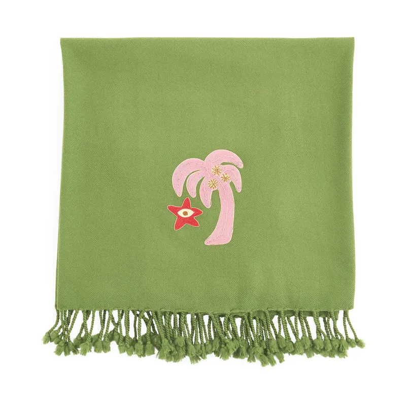 Playa Palm Tree Decke – bestickte Design-Wohndecke aus Kamelhaar & Wolle