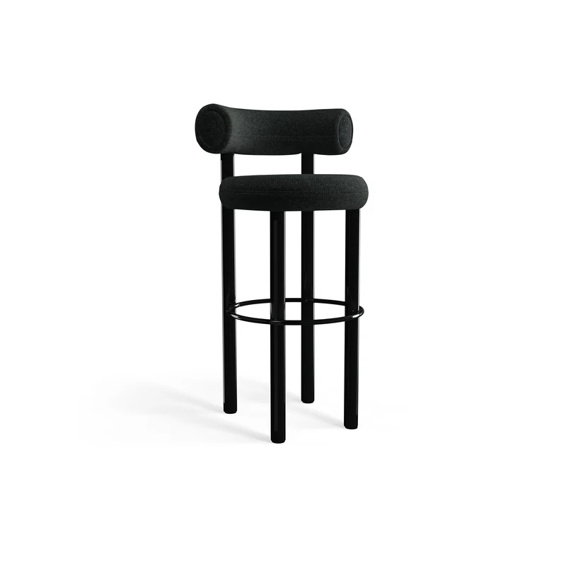 Fat Bar Stool 75 cm – Barhocker mit schwarzem Stahlgestell & Kvadrat Divina Melange Dark Grey