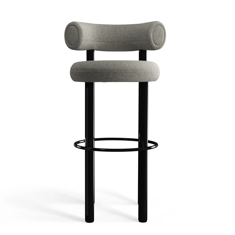 Fat Bar Stool 75 cm – Bouclé Alpine Clay | Polished Black Steel