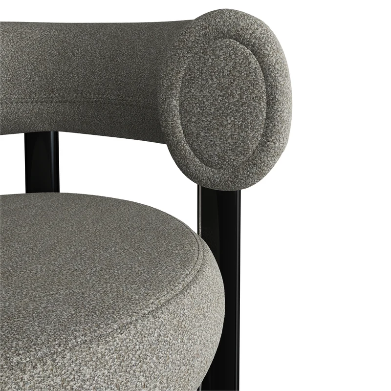 Fat Bar Stool 75 cm – Bouclé Alpine Clay | Polished Black Steel