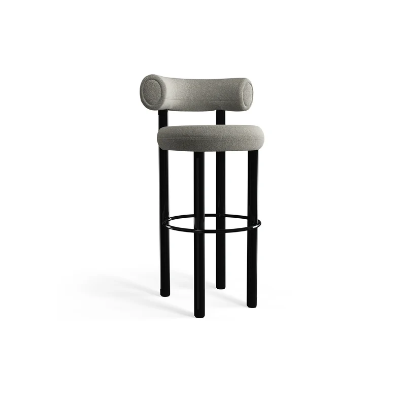 Fat Bar Stool 75 cm – Bouclé Alpine Clay | Polished Black Steel