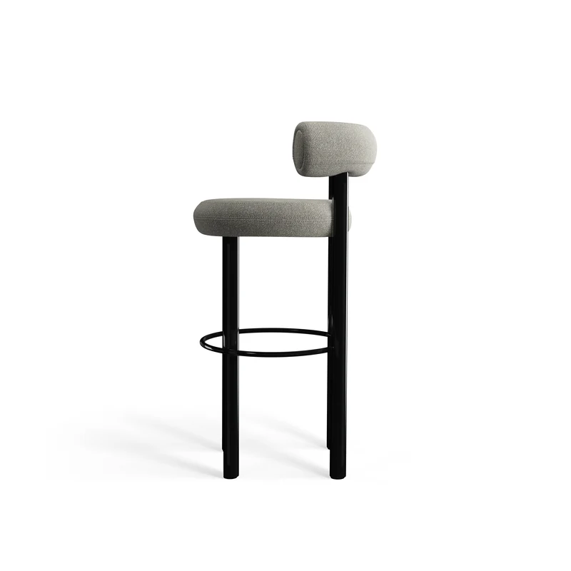 Fat Bar Stool 75 cm – Bouclé Alpine Clay | Polished Black Steel