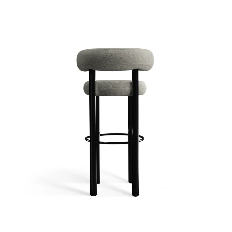 Fat Bar Stool 75 cm – Bouclé Alpine Clay | Polished Black Steel