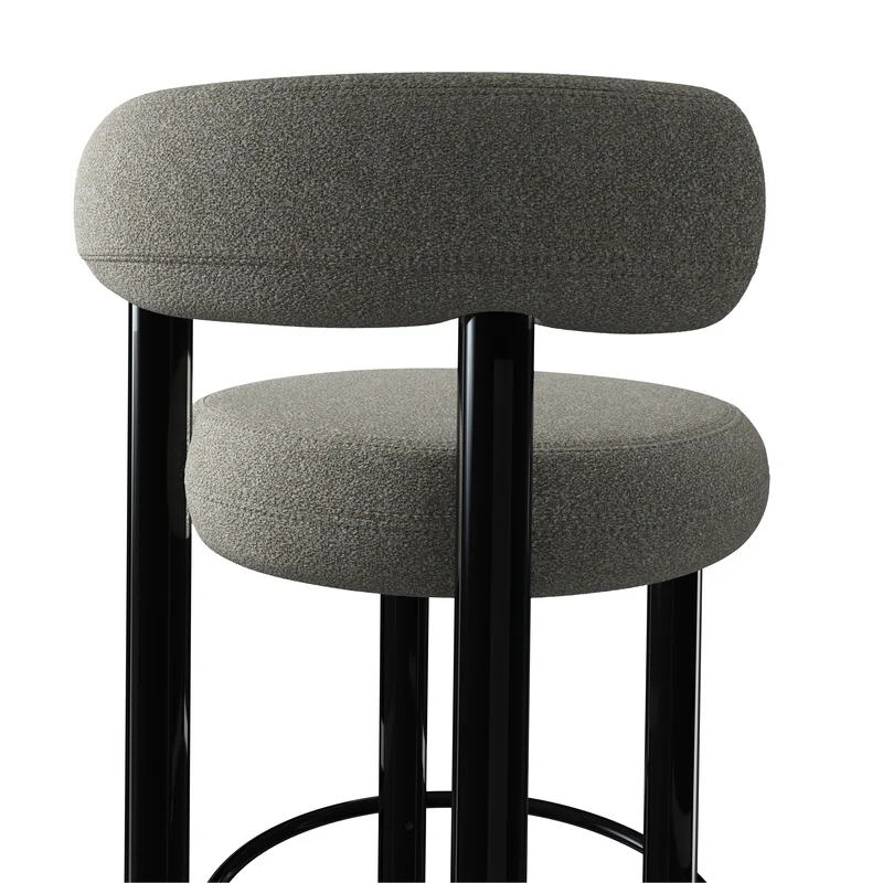 Fat Bar Stool 75 cm – Bouclé Alpine Clay | Polished Black Steel