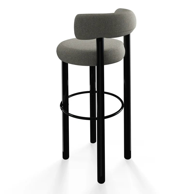 Fat Bar Stool 75 cm – Bouclé Alpine Clay | Polished Black Steel