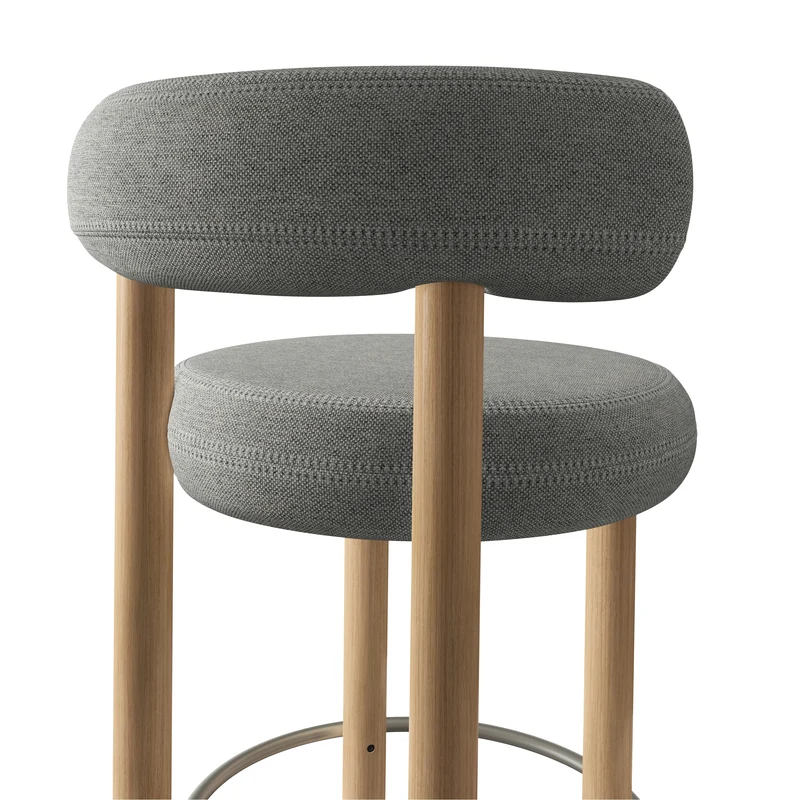 Fat Bar Stool 75 cm – Natural Wood & Kvadrat Hallingdal Light Grey