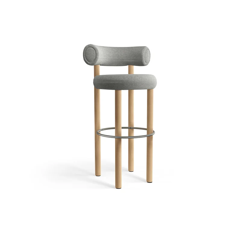 Fat Bar Stool 75 cm – Natural Wood & Kvadrat Hallingdal Light Grey
