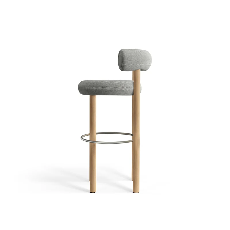 Fat Bar Stool 75 cm – Natural Wood & Kvadrat Hallingdal Light Grey