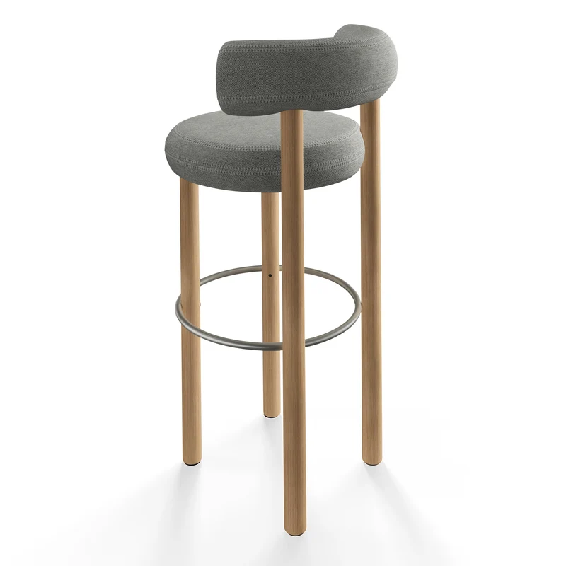 Fat Bar Stool 75 cm – Natural Wood & Kvadrat Hallingdal Light Grey