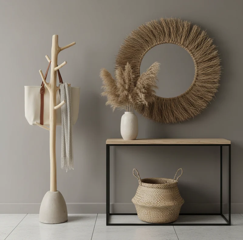 Garderobenbaum aus Teakholz & Beton
