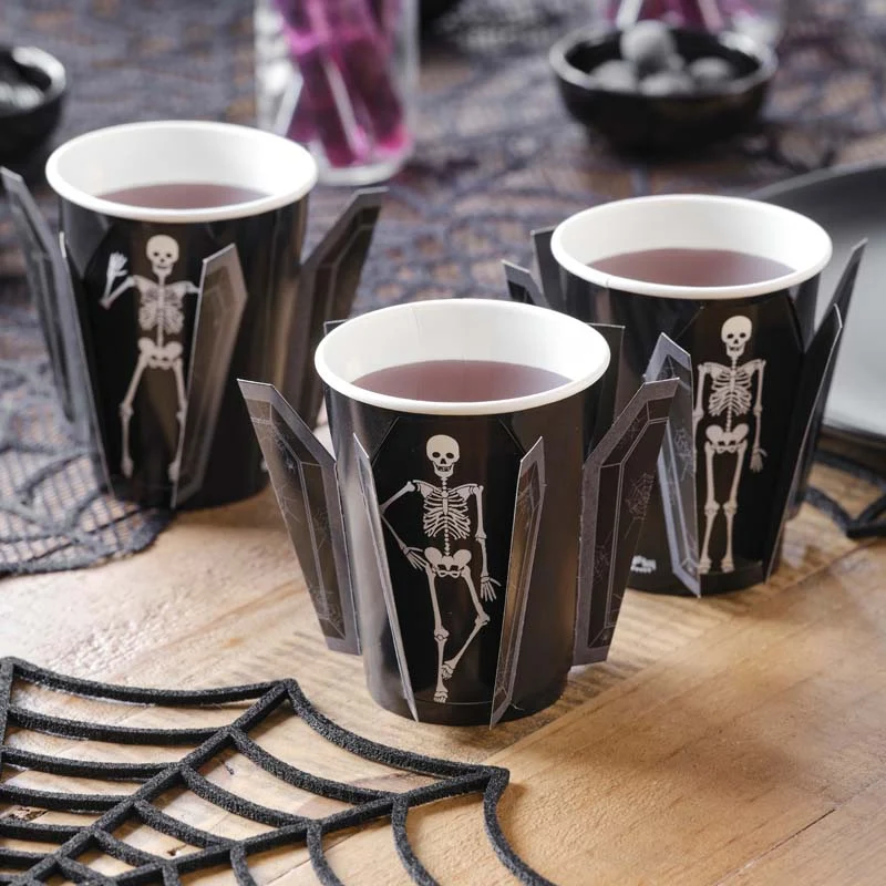 Halloween Pappbecher Skelett (8 Stück)