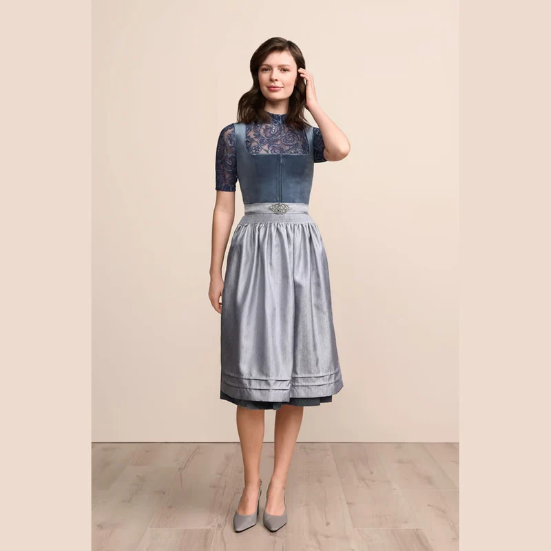Krüger Dirndl Aurela Hellblau Samt Reißverschluss 70cm