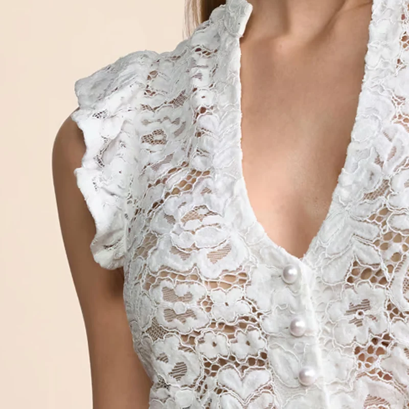 Krüger Dirndlbluse Lorea Ecru V-Ausschnitt