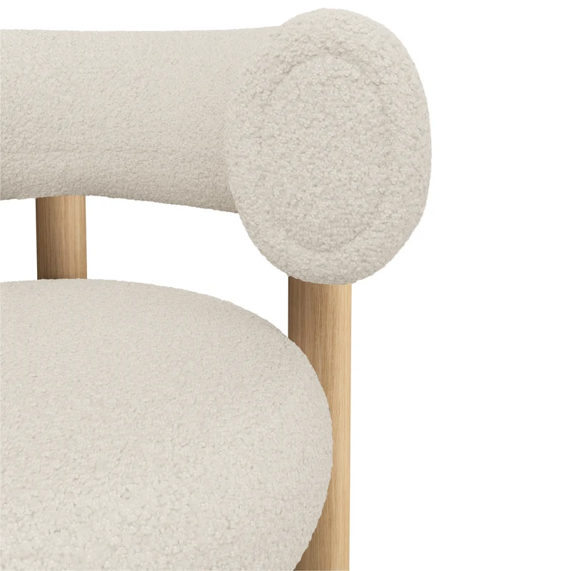 Fat Bar Stool 75 cm – Natural Wood & Kvadrat Elle Bouclé Bright White