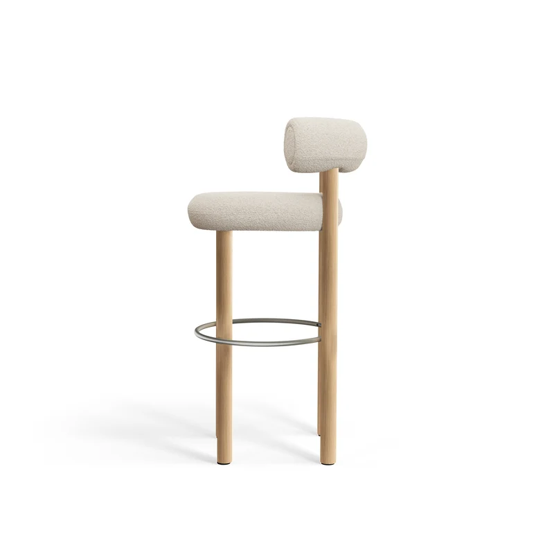 Fat Bar Stool 75 cm – Natural Wood & Kvadrat Elle Bouclé Bright White