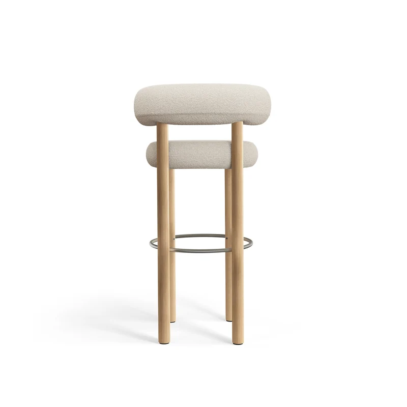 Fat Bar Stool 75 cm – Natural Wood & Kvadrat Elle Bouclé Bright White
