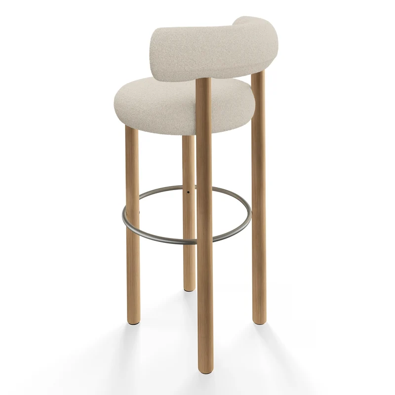 Fat Bar Stool 75 cm – Natural Wood & Kvadrat Elle Bouclé Bright White