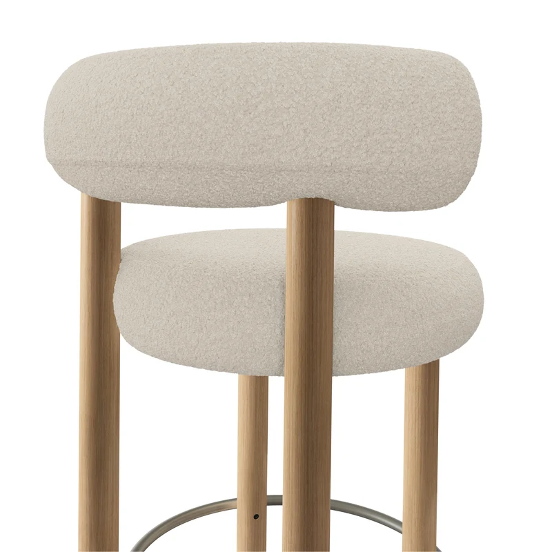 Fat Bar Stool 75 cm – Natural Wood & Kvadrat Elle Bouclé Bright White