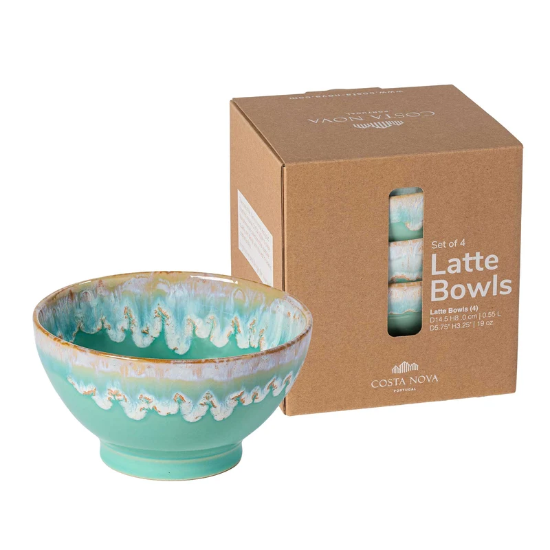 Suppe & Müsli Bowl 4-er Set Weiss & Aqua