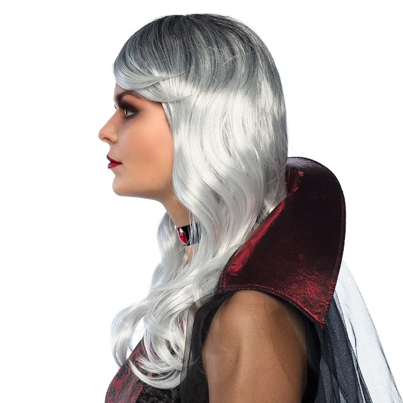 "Vampiresse" Perücke für Damen - 85610 | Locken Langhaar Weiß Grau