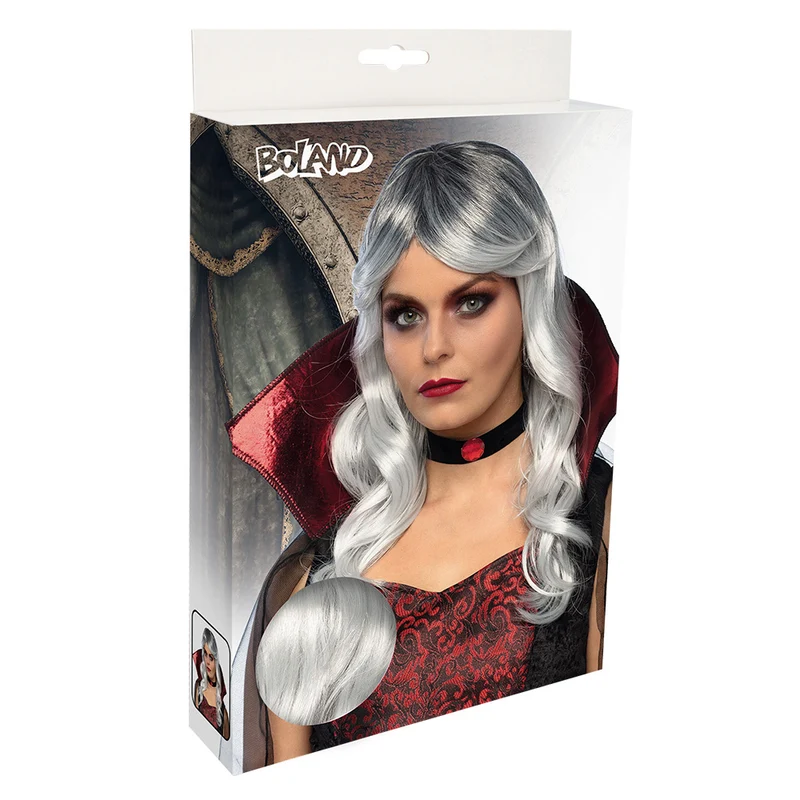 "Vampiresse" Perücke für Damen - 85610 | Locken Langhaar Weiß Grau