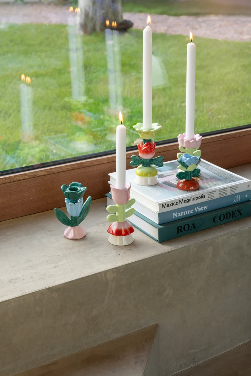 Candle Holder Blume Large – Handbemalter Kerzenständer aus Steinzeug