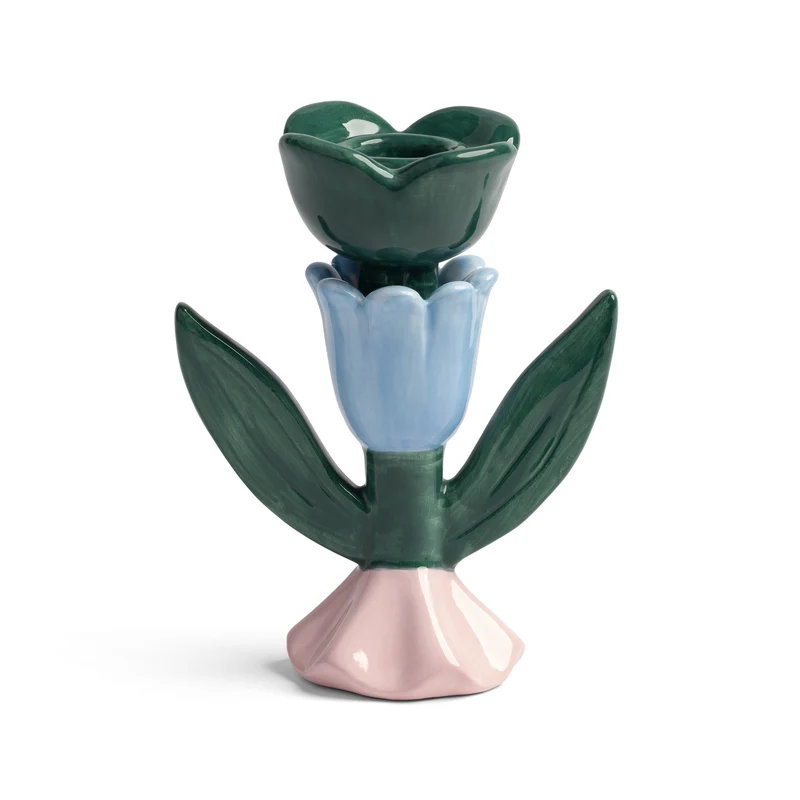 Candle Holder Blume Medium – Handbemalter Kerzenständer aus Steingut