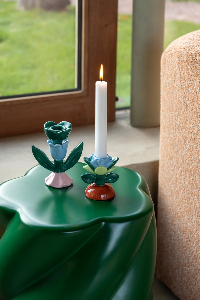 Candle Holder Blume Medium – Handbemalter Kerzenständer aus Steingut