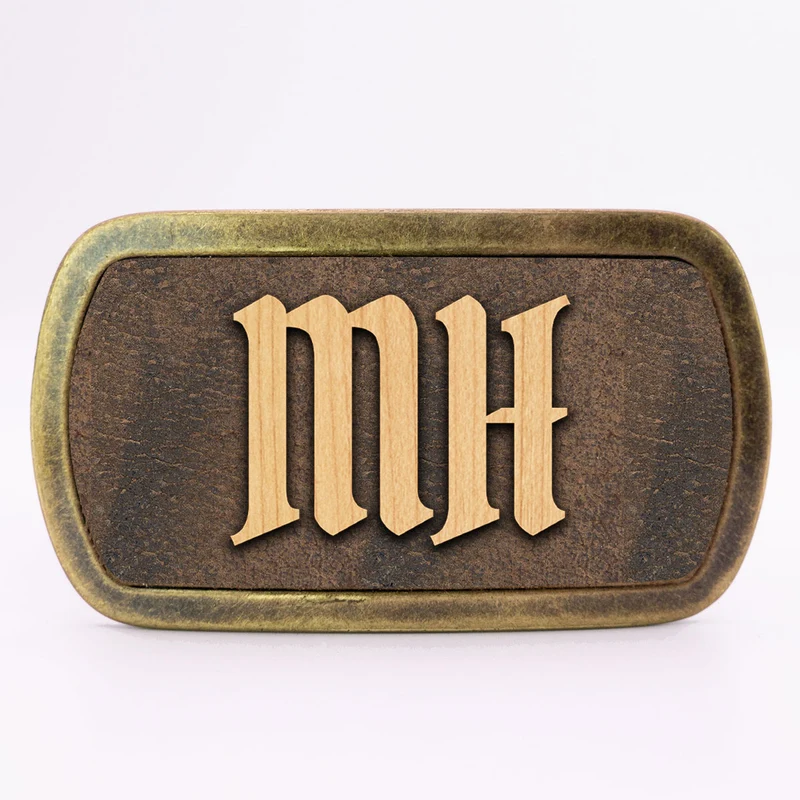 Gürtelschnalle mit Initialen Leder und Holz Kombination ab 1 Stk.