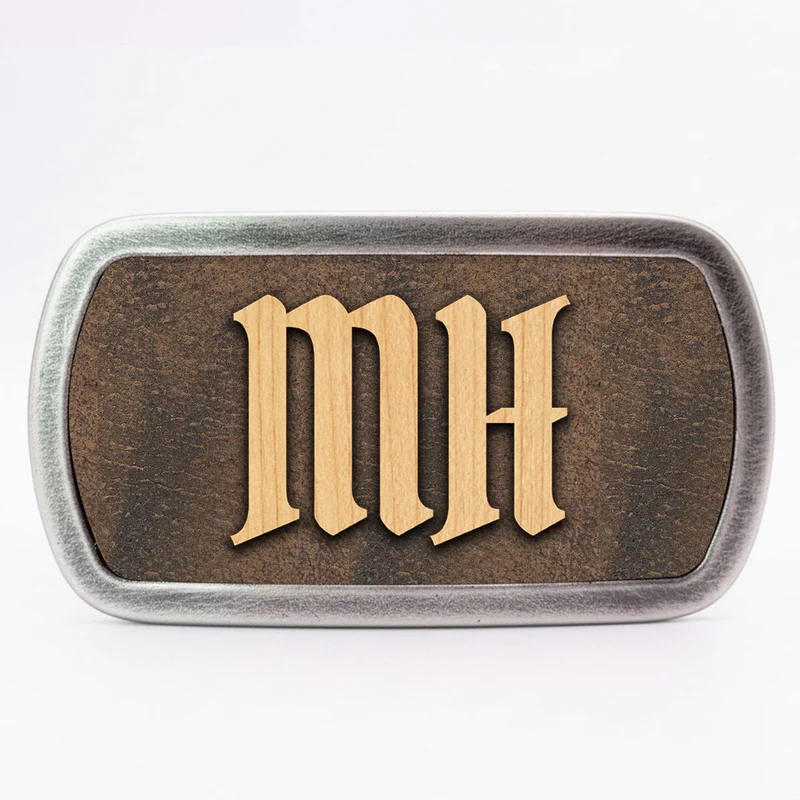 Gürtelschnalle mit Initialen Leder und Holz Kombination ab 1 Stk.