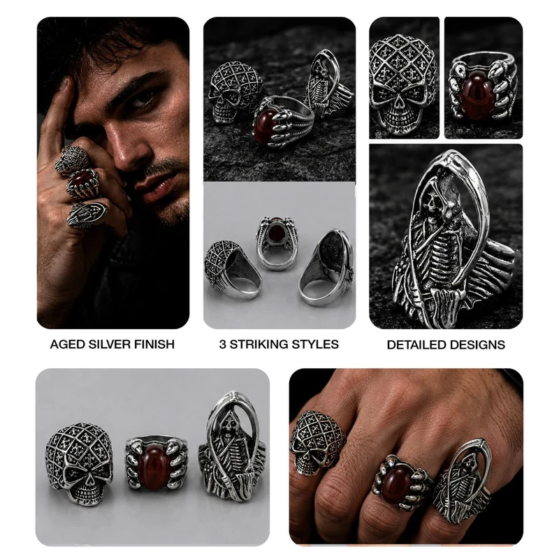 Halloween Ringe 3-teilig | Silber