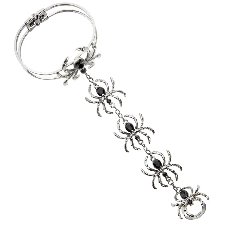 Armband mit Spinnen Ring 09663 - Silber Schwarz | Schmuck Kostüm Vampir Hexe