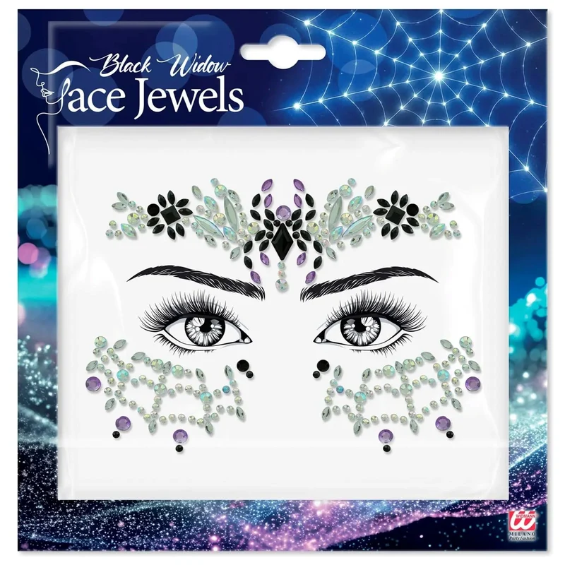 Face Jewels "Schwarze Witwe" | Mehrfarbig - Selbstklebende Glitzersteine