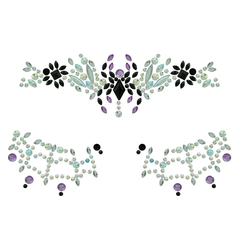 Face Jewels "Schwarze Witwe" | Mehrfarbig - Selbstklebende Glitzersteine