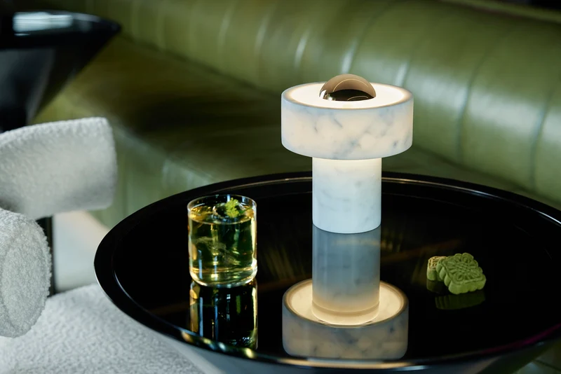 Stone Portable Table Lamp – Polished Marble · Silver
