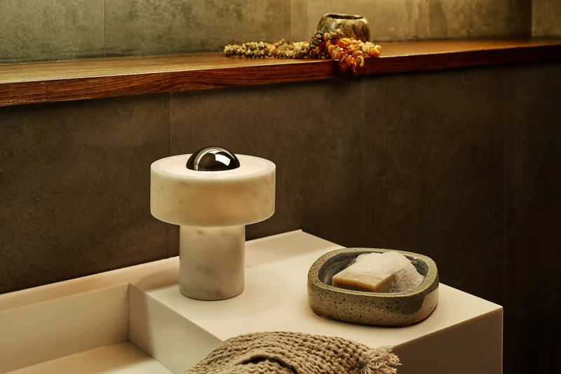 Stone Portable Table Lamp – Polished Marble · Silver