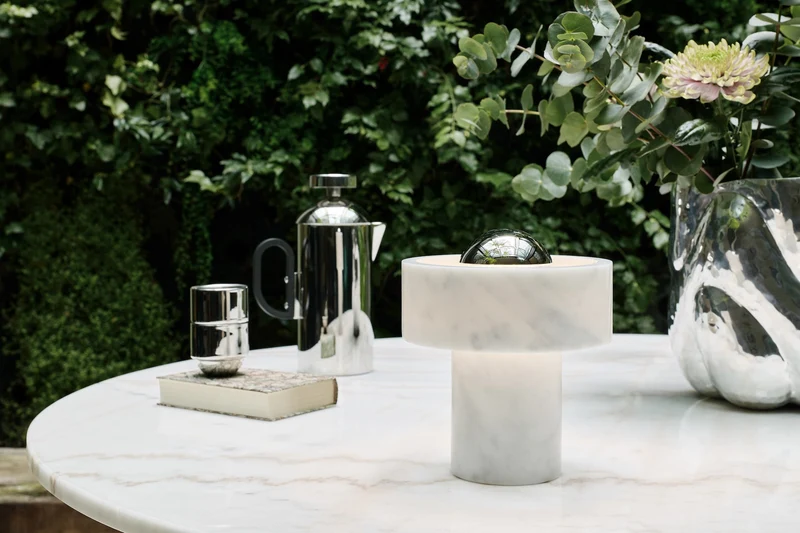 Stone Portable Table Lamp – Polished Marble · Silver