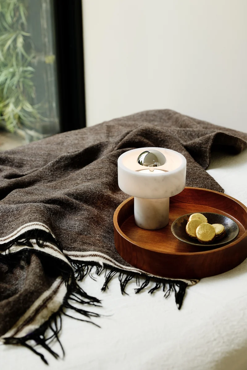 Stone Portable Table Lamp – Polished Marble · Silver