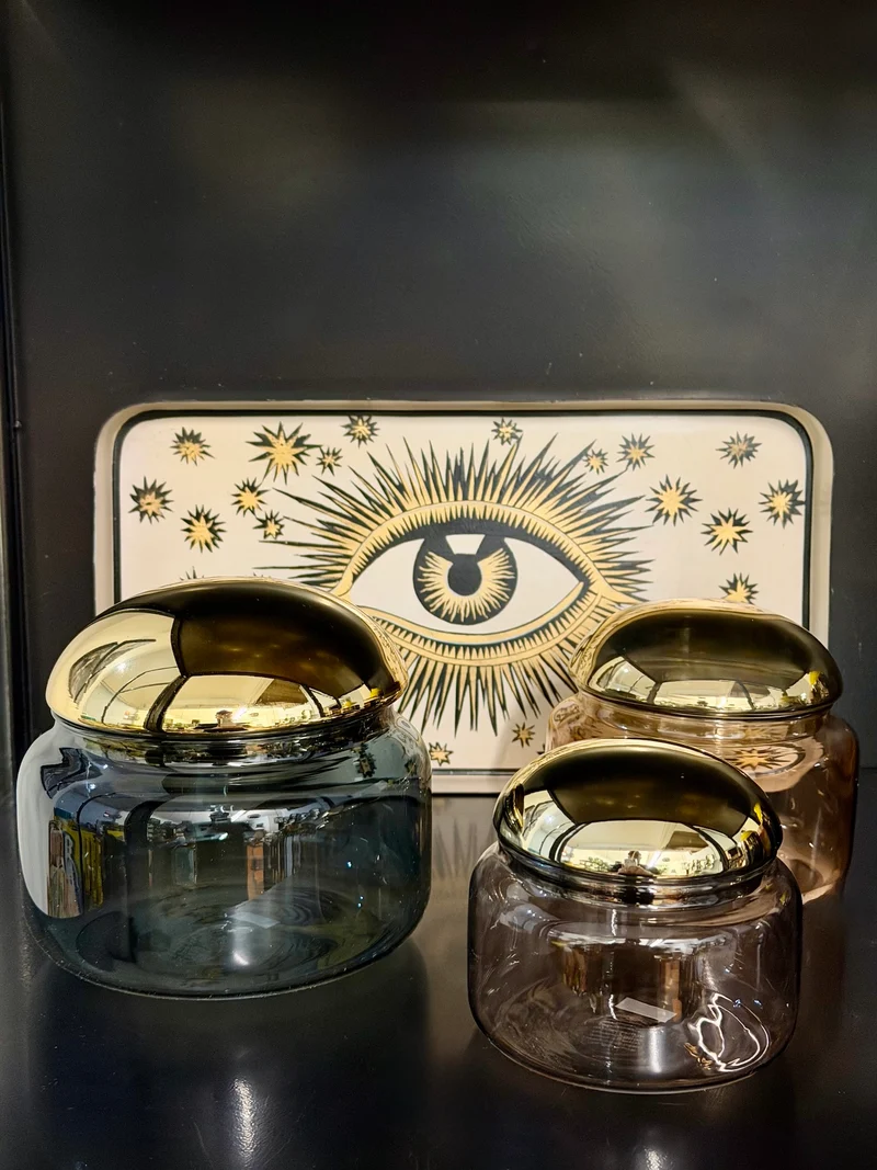 Glasdose VOILE M aus Borosilikatglas – Braun & Gold