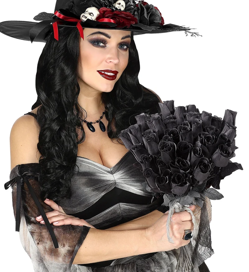 Halloween Dekoblume "Black Rose" 44 cm | Schwarz
