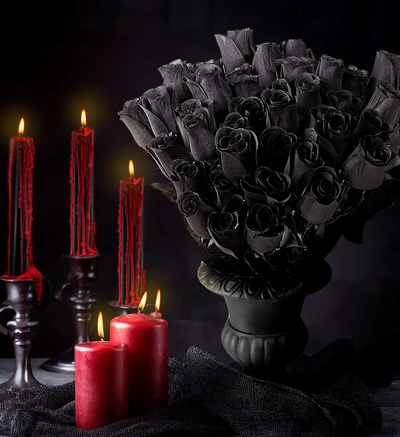 Halloween Dekoblume "Black Rose" 44 cm | Schwarz